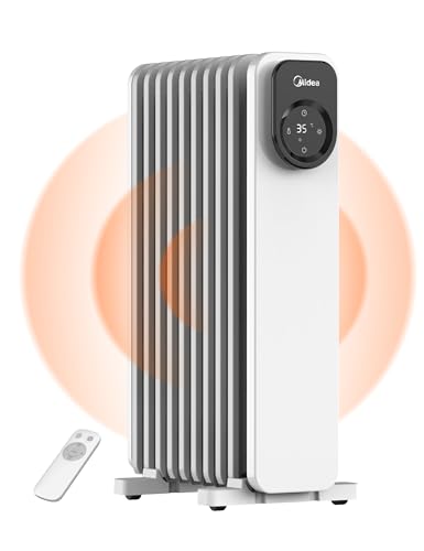 Midea NY2009-24UR Ölradiator, Mobile Elektroheizung 9 Rippen mit Fernbedienung und LED Touchscreen，Radiatoren Elektrisch Heizung mit Thermostat, 4 Modus, Überhitzungs-Kippschutz, Leise, 2000W von Midea