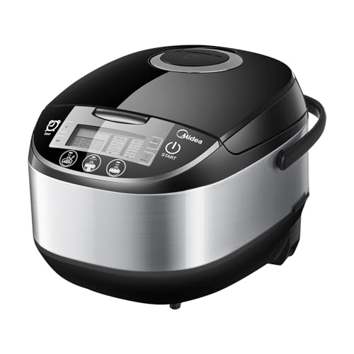 Midea Reiskocher, Multikocher mit 11 Programme, Rice Cooker 5 L für 2-10 Personen, Slow Cooker & Dampfgarer mit 24h Warmhaltefunktion, Timer, inkl. Dämpfeinsatz, Löffel & Messbecher, Schwarz & Silver von Midea