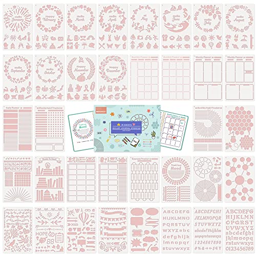 Midenco Bullet Journal Schablonen (36 Stück), Tagebuch-Zubehör-Set für Bullet Journaling und Planer von Midenco
