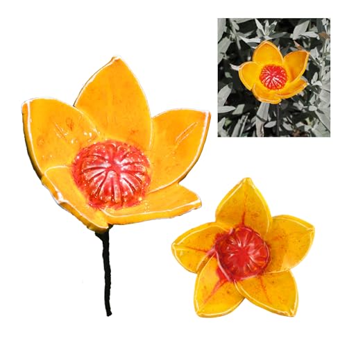 Midene Gartenstecker Keramik Handgefertigt - Gartendeko für Draußen Wetterfest - Garten Deko Keramik - Blume Gartenfiguren & Gartenstatuen - Blume von Midene