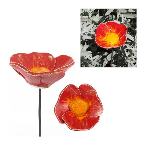 Midene Gartenstecker Keramik Handgefertigt - Gartendeko für Draußen Wetterfest - Garten Deko Keramik - Blume Gartenfiguren & Gartenstatuen - Blume von Midene