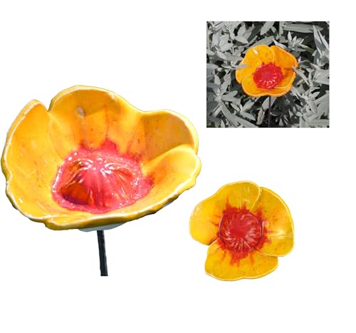 Midene Gartenstecker Keramik Handgefertigt - Gartendeko für Draußen Wetterfest - Garten Deko Keramik - Blume Gartenfiguren & Gartenstatuen - Blume von Midene