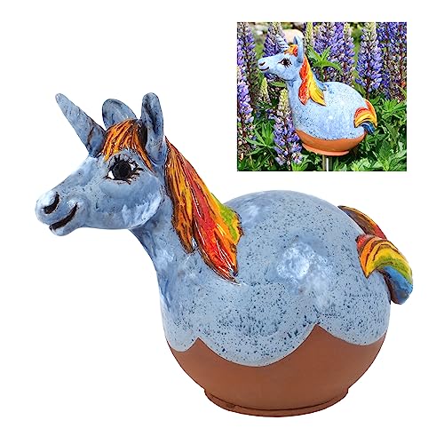 Midene Gartenstecker Keramik Handgefertigt - Gartendeko für Draußen Wetterfest - Garten Deko Keramik - Gartenfiguren & Gartenstatuen - Einhorn von Midene