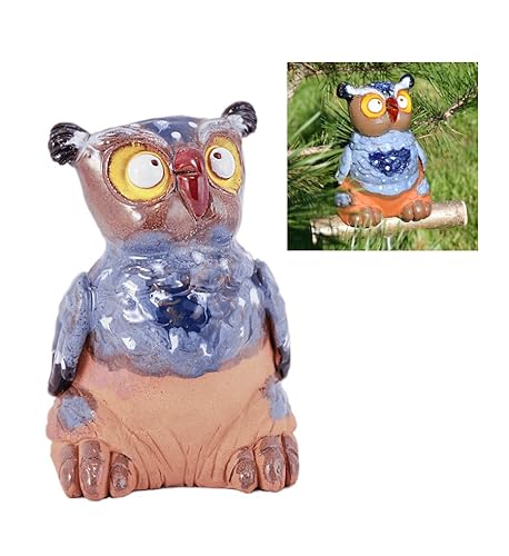 Midene Gartenstecker Keramik Handgefertigt - Gartendeko für Draußen Wetterfest - Garten Deko Keramik - Gartenfiguren & Gartenstatuen - Eule von Midene