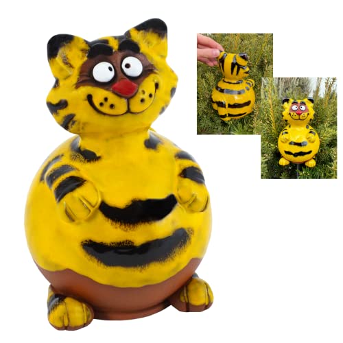 Midene Gartenstecker Keramik Handgefertigt - Gartendeko für Draußen Wetterfest - Garten Deko Keramik - Gartenfiguren & Gartenstatuen - Katze GKR12Y von Midene