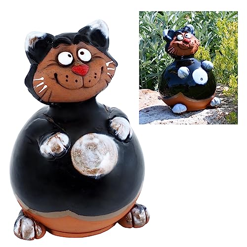 Midene Gartenstecker Keramik Handgefertigt - Gartendeko für Draußen Wetterfest - Garten Deko Keramik - Gartenfiguren & Gartenstatuen - Katze Schwarz von Midene
