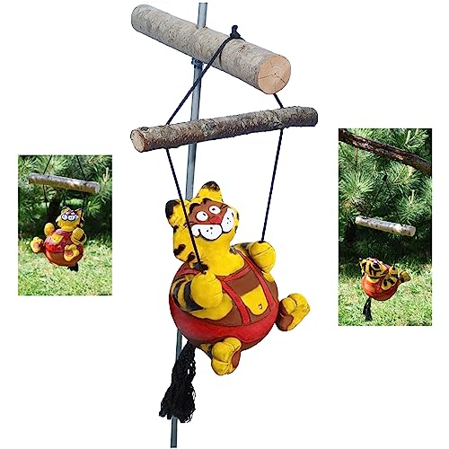 Midene Gartenstecker Keramik Handgefertigt - Gartendeko für Draußen Wetterfest - Garten Deko Keramik - Gartenfiguren & Gartenstatuen - Katze Swing von Midene