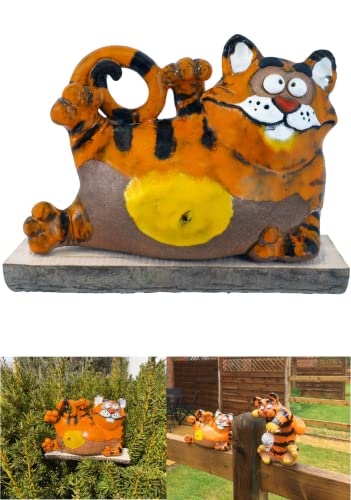 Midene Gartenstecker Keramik Handgefertigt - Gartendeko für Draußen Wetterfest - Garten Deko Keramik - Gartenfiguren & Gartenstatuen - Katze von Midene