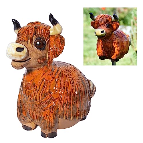 Midene Gartenstecker Keramik Handgefertigt - Gartendeko für Draußen Wetterfest - Garten Deko Keramik - Gartenfiguren & Gartenstatuen - Kuh von Midene
