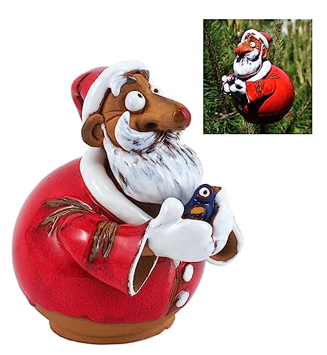 Midene Gartenstecker Keramik Handgefertigt - Gartendeko für Draußen Wetterfest - Garten Deko Keramik - Gartenfiguren & Gartenstatuen - Santa Claus von Midene
