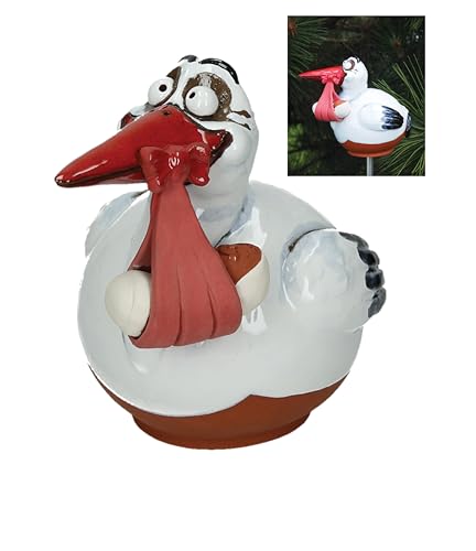 Midene Gartenstecker Keramik Handgefertigt - Gartendeko für Draußen Wetterfest - Garten Deko Keramik - Gartenfiguren & Gartenstatuen - Storch von Midene