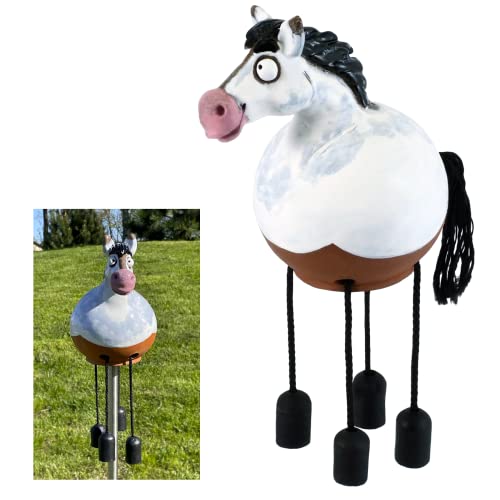 Midene Gartenstecker Keramik Handgefertigt - Gartendeko für Draußen Wetterfest - Garten Deko Keramik - Gartenfiguren & Gartenstatuen - Weißes Pferd von Midene