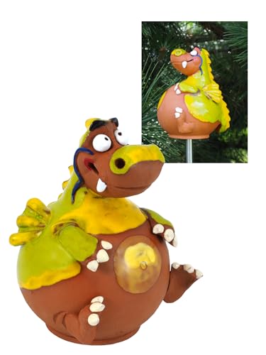 Midene Gartenstecker Keramik Handgefertigt - Gartendeko für Draußen Wetterfest - Garten Deko Keramik - Tier Gartenfiguren & Gartenstatuen - Drache Grün von Midene