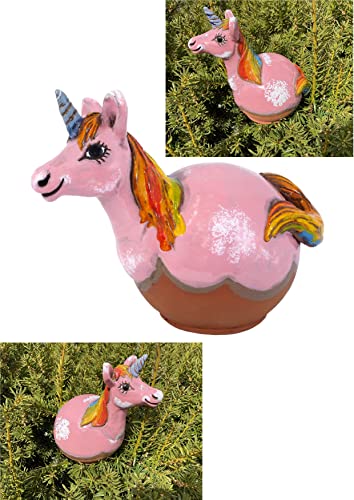 Midene Gartenstecker Keramik Handgefertigt - Gartendeko für Draußen Wetterfest - Garten Deko Keramik - Gartenfiguren & Gartenstatuen - Einhorn von Midene