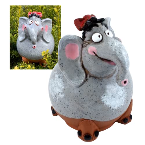 Midene Gartenstecker Keramik Handgefertigt - Gartendeko für Draußen Wetterfest - Garten Deko Keramik - Gartenfiguren & Gartenstatuen - Elefant Mädchen von Midene