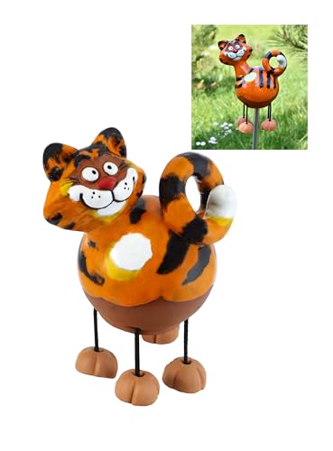 Midene Gartenstecker Keramik Handgefertigt - Gartendeko für Draußen Wetterfest - Garten Deko Keramik - Tier Gartenfiguren & Gartenstatuen - Katze von Midene