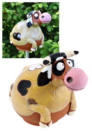 Midene Gartenstecker Keramik Handgefertigt - Gartendeko für Draußen Wetterfest - Garten Deko Keramik - Tier Gartenfiguren & Gartenstatuen - Kuh von Midene