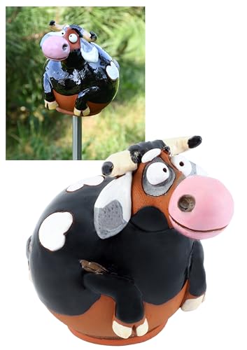 Midene Gartenstecker Keramik Handgefertigt - Gartendeko für Draußen Wetterfest - Garten Deko Keramik - Tier Gartenfiguren & Gartenstatuen - Kuh von Midene