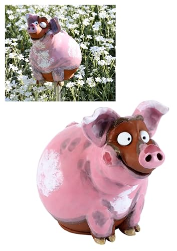 Midene Gartenstecker Keramik Handgefertigt - Gartendeko für Draußen Wetterfest - Garten Deko Keramik - Tier Gartenfiguren & Gartenstatuen - Schwein von Midene