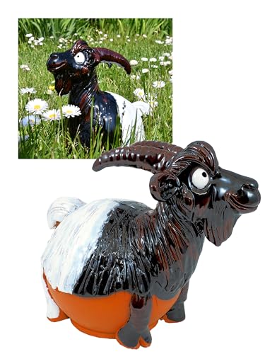 Midene Gartenstecker Keramik Handgefertigt - Gartendeko für Draußen Wetterfest - Garten Deko Keramik - Tier Gartenfiguren & Gartenstatuen - Ziege von Midene