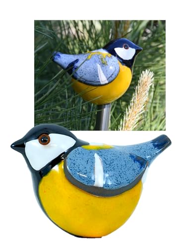 Midene Gartenstecker Keramik Handgefertigt - Gartendeko für Draußen Wetterfest - Garten Deko Keramik - Vogel Gartenfiguren & Gartenstatuen - Blaumeise/Meise von Midene