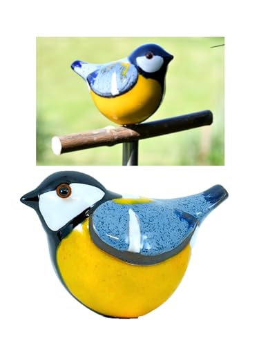 Midene Gartenstecker Keramik Handgefertigt - Gartendeko für Draußen Wetterfest - Garten Deko Keramik - Vogel Gartenfiguren & Gartenstatuen - Blaumeise/Meise von Midene