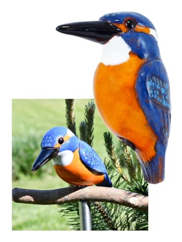 Midene Gartenstecker Keramik Handgefertigt - Gartendeko für Draußen Wetterfest - Garten Deko Keramik - Vogel Gartenfiguren & Gartenstatuen - Eisvogel von Midene