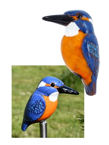 Midene Gartenstecker Keramik Handgefertigt - Gartendeko für Draußen Wetterfest - Garten Deko Keramik - Vogel Gartenfiguren & Gartenstatuen - Eisvogel von Midene
