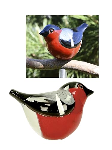 Midene Gartenstecker Keramik Handgefertigt - Gartendeko für Draußen Wetterfest - Garten Deko Keramik - Vogel Gartenfiguren & Gartenstatuen - Gimpel/Dompfaff von Midene