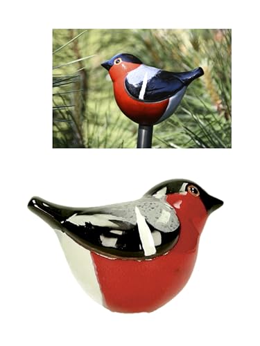 Midene Gartenstecker Keramik Handgefertigt - Gartendeko für Draußen Wetterfest - Garten Deko Keramik - Vogel Gartenfiguren & Gartenstatuen - Gimpel/Dompfaff von Midene