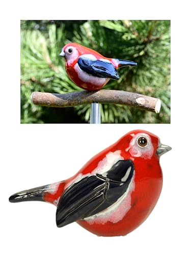 Midene Gartenstecker Keramik Handgefertigt - Gartendeko für Draußen Wetterfest - Garten Deko Keramik - Vogel Gartenfiguren & Gartenstatuen - Rotkehlchen von Midene