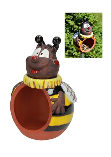 Midene Gartenstecker Keramik Handgefertigt - Gartendeko für Draußen Wetterfest - Garten Deko Keramik - Vogelfütterer Gartenfiguren & Gartenstatuen - Biene von Midene