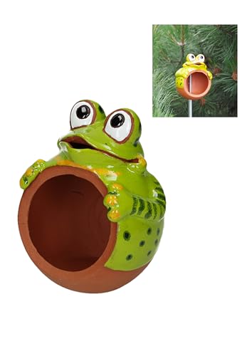 Midene Gartenstecker Keramik Handgefertigt - Gartendeko für Draußen Wetterfest - Garten Deko Keramik - Vogelfütterer Gartenfiguren & Gartenstatuen - Frosch von Midene
