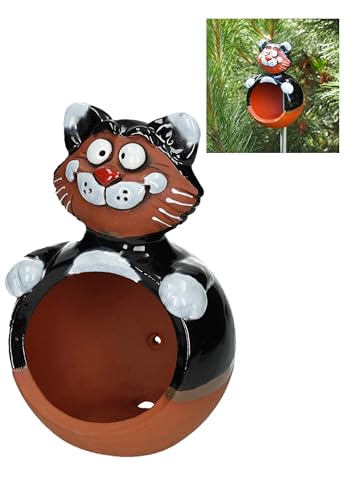 Midene Gartenstecker Keramik Handgefertigt - Gartendeko für Draußen Wetterfest - Garten Deko Keramik - Vogelfütterer Gartenfiguren & Gartenstatuen - Katze Schwarz von Midene