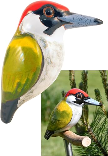 Midene Gartenstecker Keramik Handgefertigt - Gartendeko für Draußen Wetterfest - Garten Deko - Vogel Gartenfiguren & Gartenstatuen - Grünspecht von Midene