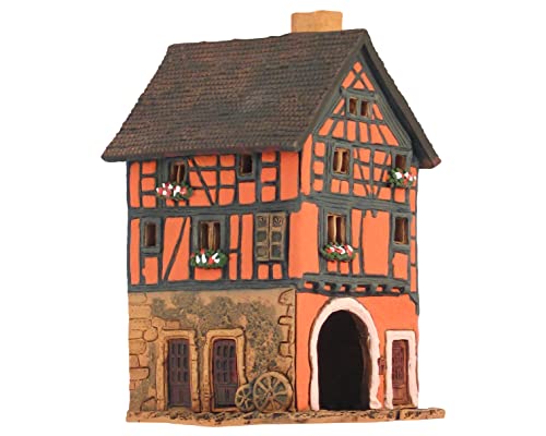 Midene Keramik Aroma Lichthaus, Handarbeit, Künstlerisches Miniatur, Historisches Altes Haus in Riquewihr, Elsass, Frankreich, C375AR von Midene
