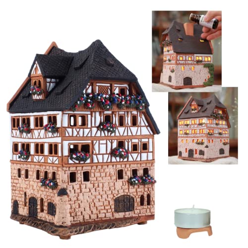 Midene Keramik Aroma Lichthaus, Teellichthalter, Handarbeit, Künstlerisches Nachbildung Dürer Haus in Nürnberg, Deutschland, B263AR von Midene