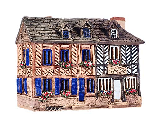 Midene Keramik Aroma Lichthaus , Handarbeit , Künstlerisches Miniatur, Historisches Cofe du Coiffeur in Beuvron en Auge, Frankreich, B349AR von Midene