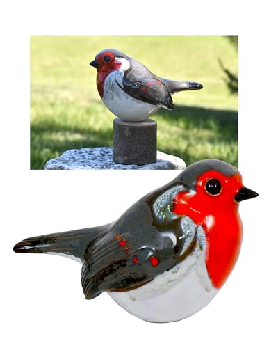 Midene Keramik Gartendeko für Draußen, Wetterfest, Handgefertigt - Garten Deko Keramik - Vogel Gartenfiguren & Gartenstatuen - Rotkehlchen von Midene