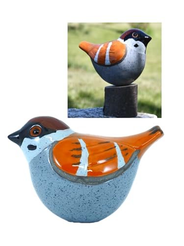 Midene Keramik Gartendeko für Draußen, Wetterfest, Handgefertigt - Garten Deko Keramik - Vogel Gartenfiguren & Gartenstatuen - Spatz von Midene