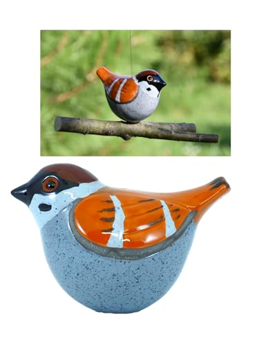 Midene Keramik Gartendeko für Draußen, Wetterfest, Handgefertigt - Garten Deko Keramik - Vogel Gartenfiguren & Gartenstatuen - Spatz von Midene