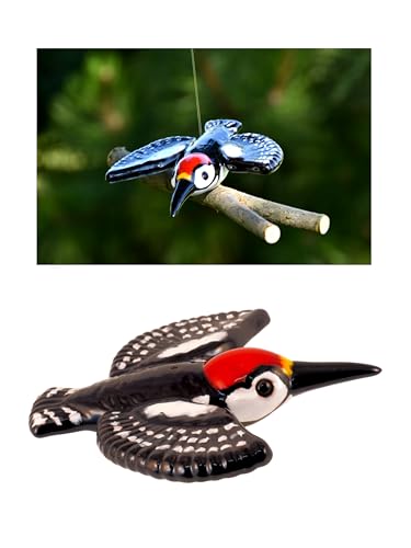 Midene Keramik Gartendeko für Draußen, Wetterfest, Handgefertigt - Garten Deko Keramik - Vogel Gartenfiguren & Gartenstatuen - Specht von Midene