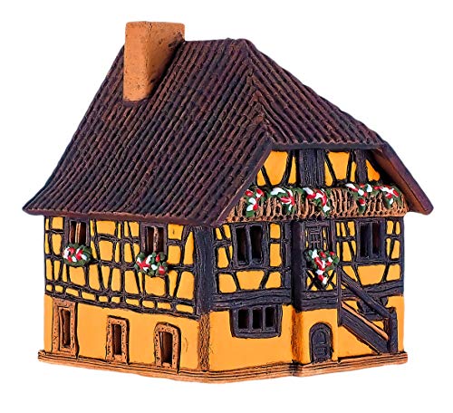 Midene Keramik Lichthaus, Handarbeit, Künstlerisches Miniatur, Altes Historisches Haus in Kaysersberg, Elsass, A278AR von Midene