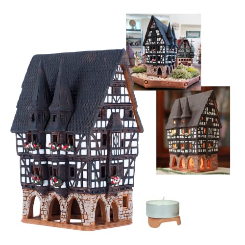 Midene Keramik Lichthaus, Handarbeit, Künstlerisches Miniatur, Altes Historisches Rathaus in Alsfeld, Deutschland, B210N von Midene