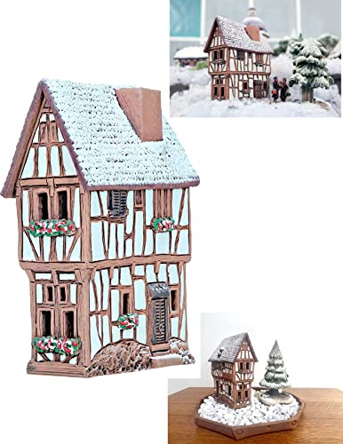 Midene Keramik Lichthaus, Teellichthalter und Räucherkegelhalter, Künstlerisches Miniatur-Nachbildung des Hauses an der Mosel in Bernkastel-Kues, Deutschland - R255SN von Midene