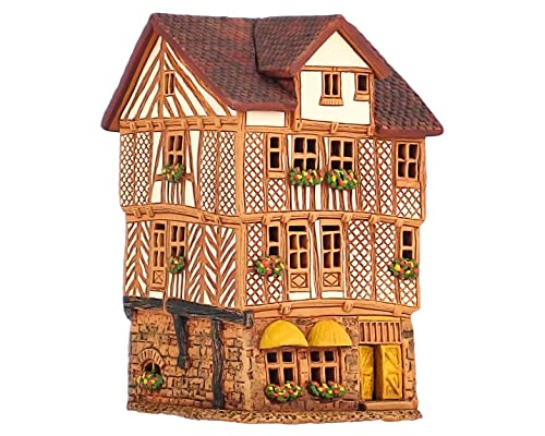 Midene Keramik Teelichthaus, Handarbeit, Künstlerisches Miniatur, Altes Historisches Haus in Rennes, Bretagne, Frankreich, C304AR von Midene
