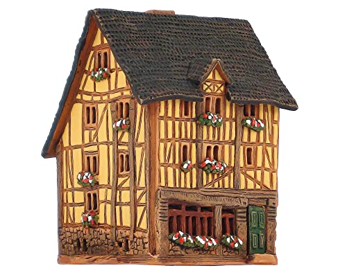 Midene Keramik Teelichthaus, Handarbeit, Künstlerisches Miniatur, Haus in Lisieux, Frankreich, A260AR von Midene
