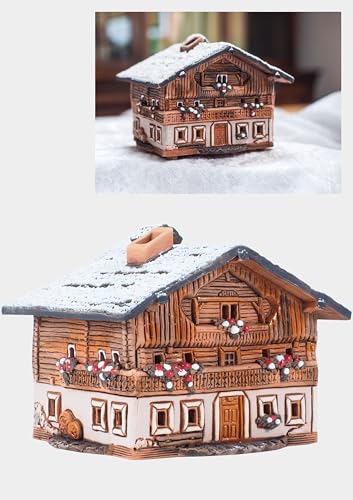 Midene Keramik Weihnachten Dorf Häuser Sammlung - handgefertigte Miniatur des alten Hauses auf Luttach, Tirol, Italien, Winter Edition - Kerze, Kegel Räucherstäbchenhalter R235 von Midene
