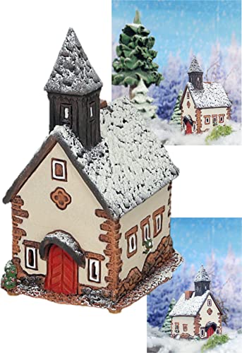 Midene Keramik Weihnachtsdorfhäuser Kollektion - Handgemachte Miniatur der ursprünglichen Kapelle in Tirol, Winter Edition - Kerze, Kegel Räucherstäbchenhalter R290SN von Midene