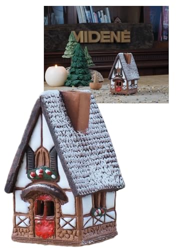 Midene Räucherstäbchenhalter, Keramik, Kunstkegel, Raumdekoration, handgefertigt, Sammlerstück, Miniatur-Winter-Edition Timbered House, Fantasy R504W BLC-SN von Midene